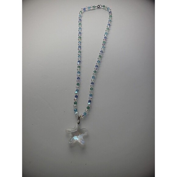 Vintage Necklace Beaded Iridescent Pendant Star Woman Jewelry Costume - Picture 10 of 11